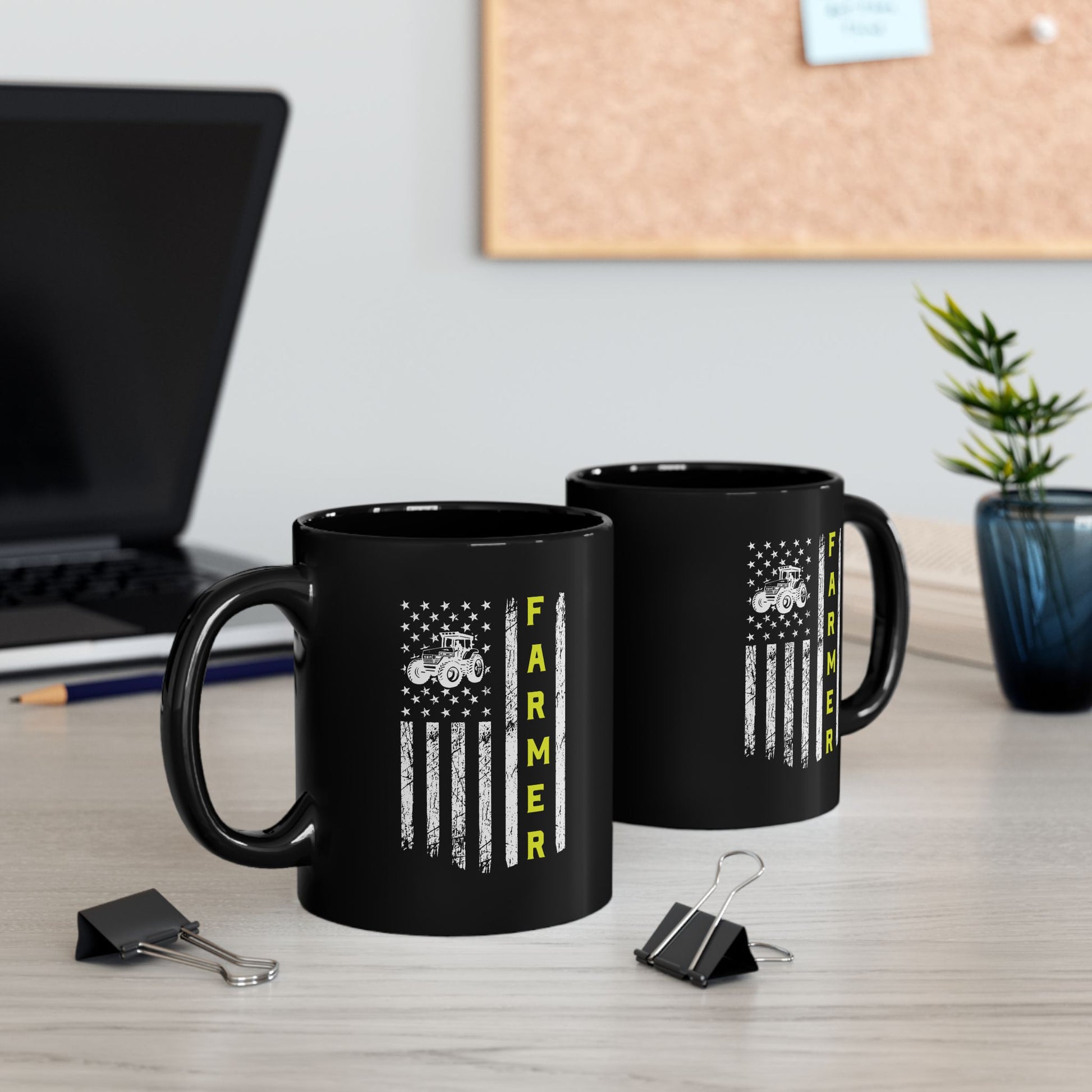 Patriotic Famer Coffee Mug, Farmer USA Flag Patriotic Farm Tractors Farming, Black Coffee Cup Gift for Farmers, Patriotic Ceramic Tea Mug, Farmhouse - Victory Thru Vision 