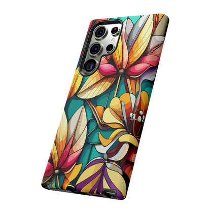 Phone Case, Stain Glass Flowers Design - Floral Tough Cover, Protective Smartphone Case, Cute Flower Pattern