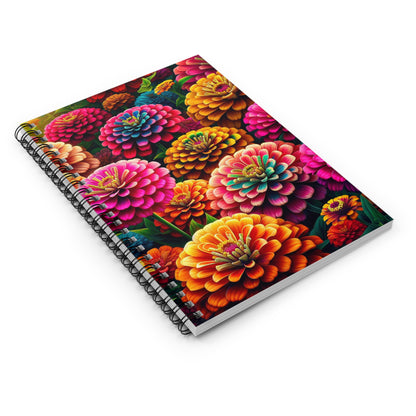 Zinnia Flowers Spiral Notebook - Ruled Line, Floral Journal, Stationery Gift, Botanical Planner, Lined Diary, Gardener - Victory Thru Vision 