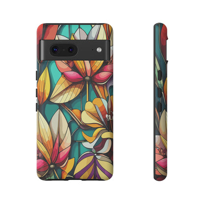 Phone Case, Stain Glass Flowers Design - Floral Tough Cover, Protective Smartphone Case, Cute Flower Pattern