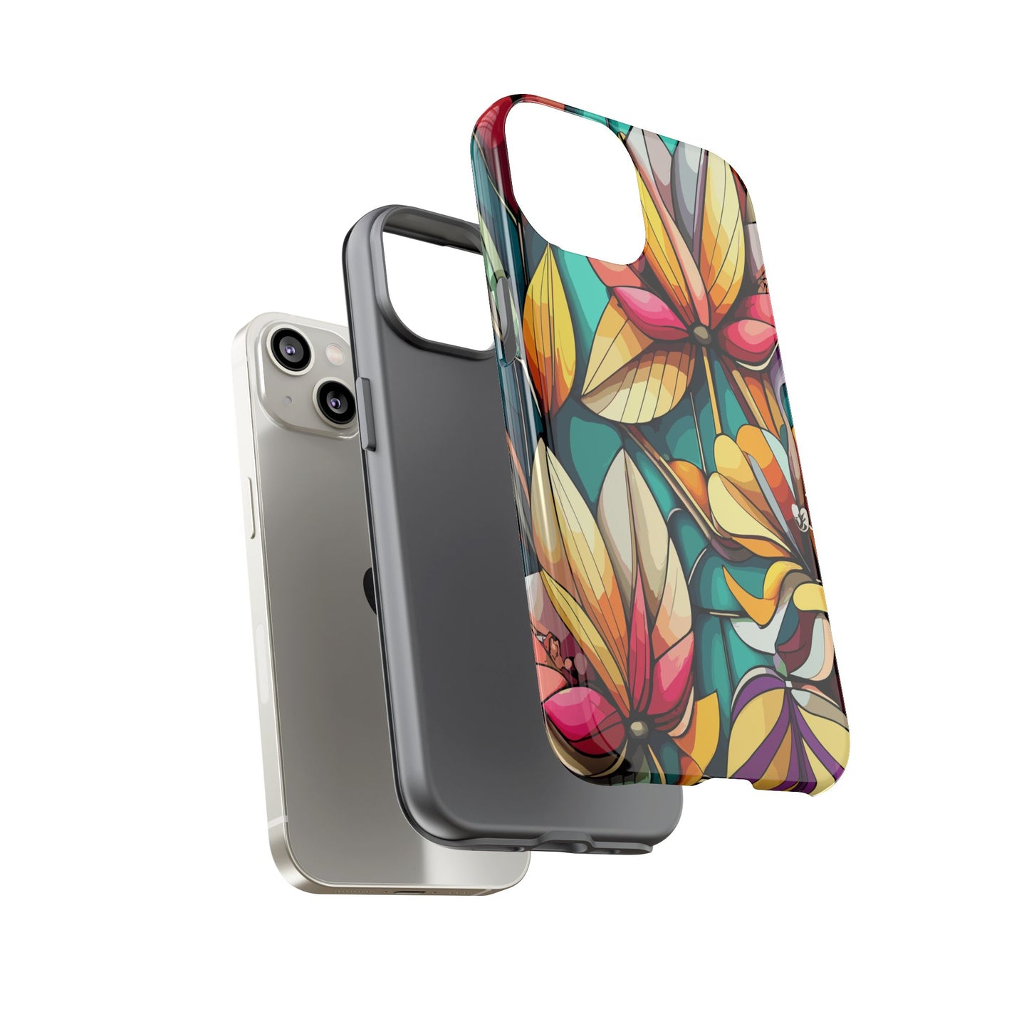 Phone Case, Stain Glass Flowers Design - Floral Tough Cover, Protective Smartphone Case, Cute Flower Pattern
