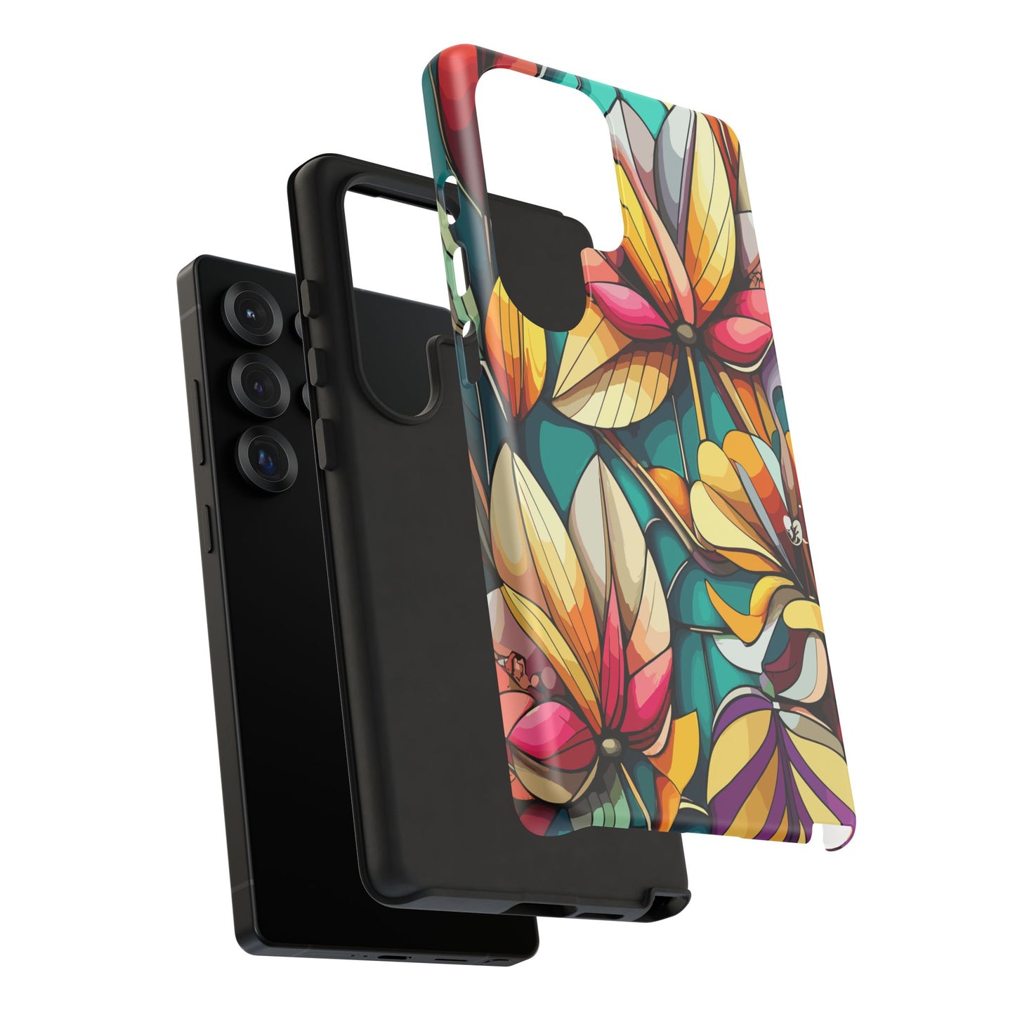 Phone Case, Stain Glass Flowers Design - Floral Tough Cover, Protective Smartphone Case, Cute Flower Pattern