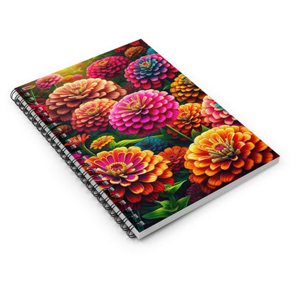 Zinnia Flowers Spiral Notebook - Ruled Line, Floral Journal, Botanical Notepad, College Student Gift, Flower Pattern Planner - Victory Thru Vision 