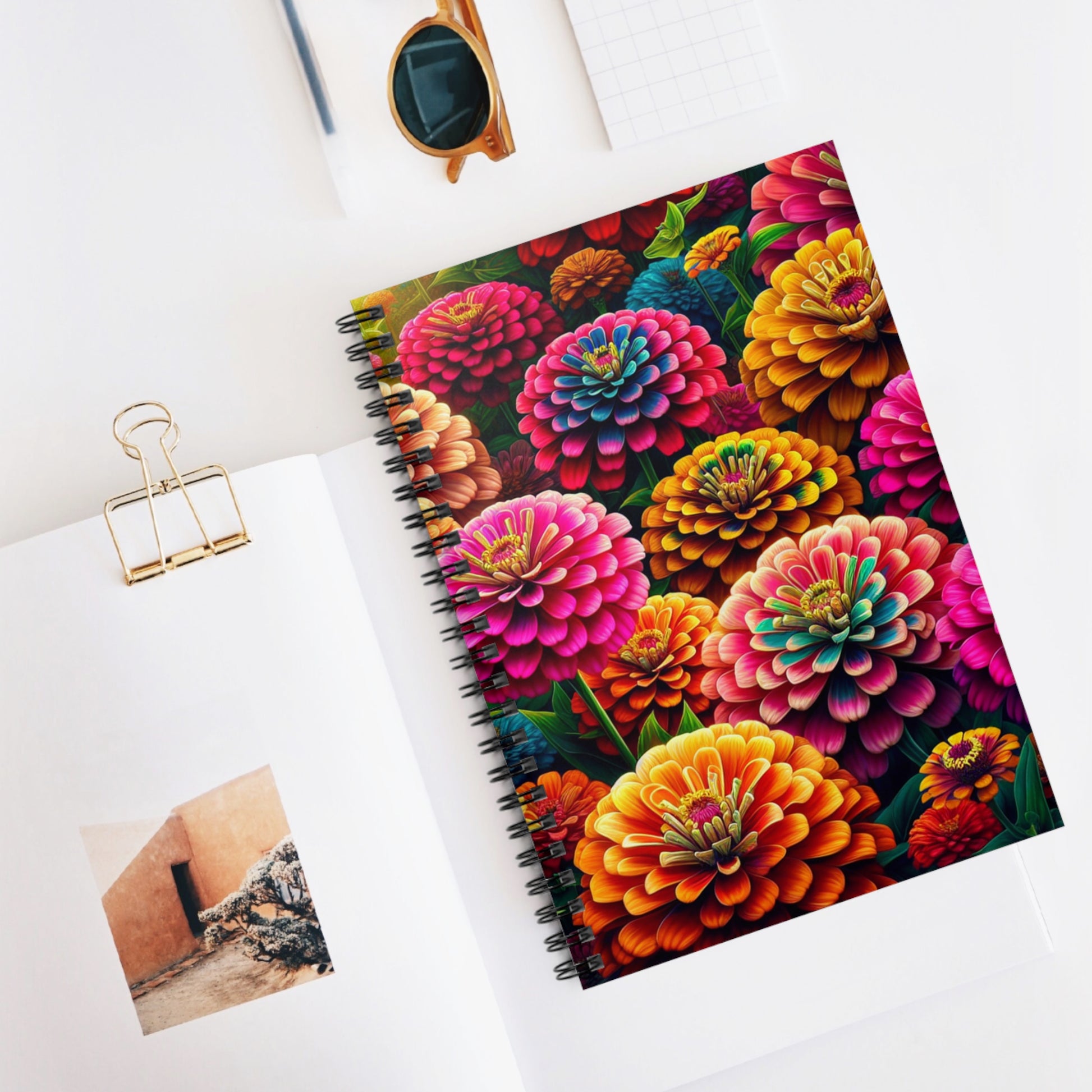 Zinnia Flowers Spiral Notebook - Ruled Line, Floral Journal, Stationery Gift, Botanical Planner, Lined Diary, Gardener - Victory Thru Vision 