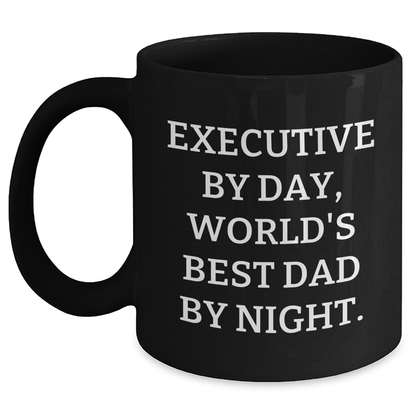 Executive Gifts from Men - Funny Black Coffee Mug for World's Best Dad By Night, Mother's Day Unique Gifts - Victory Thru Vision 