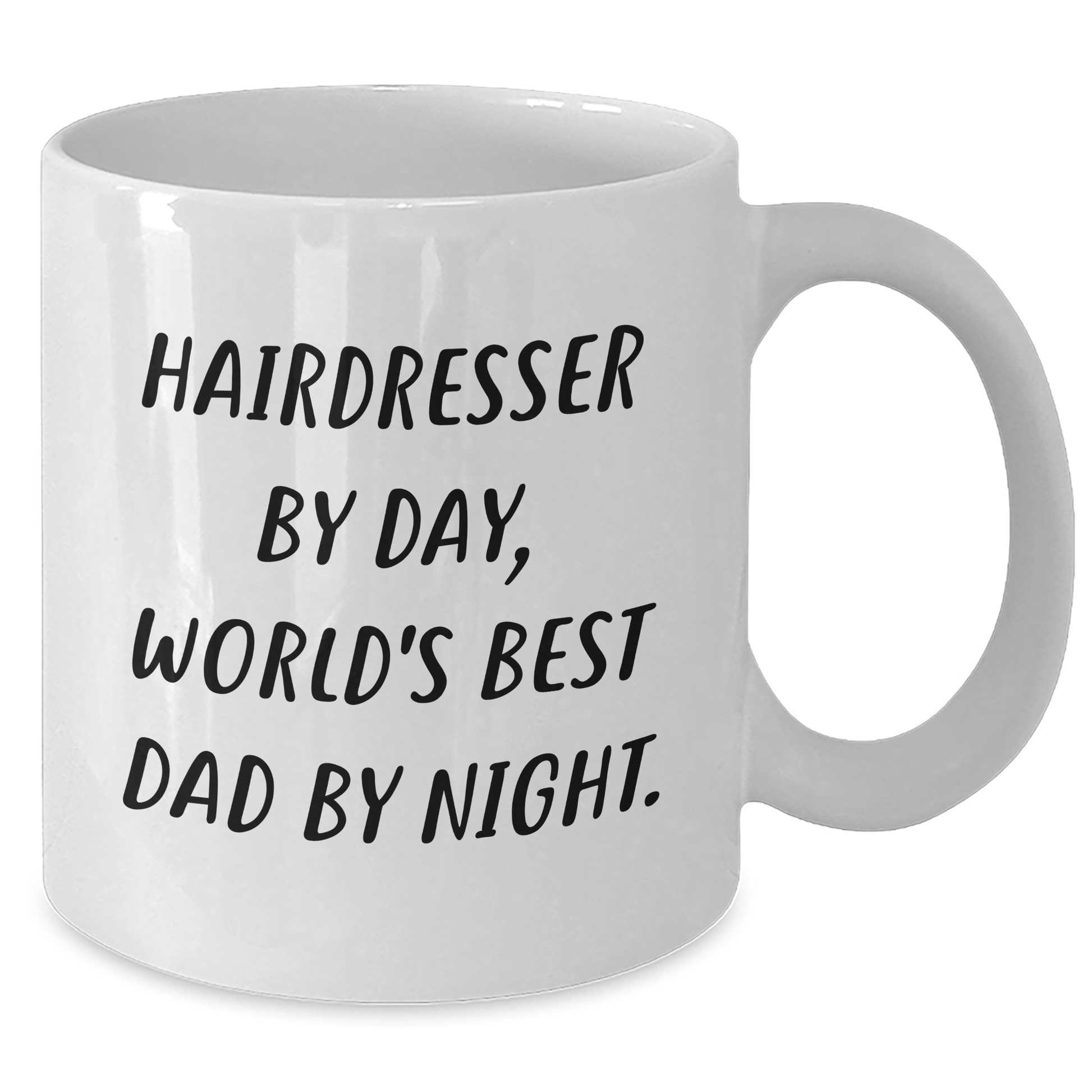 Funny Hairdresser Gifts from Men - White Coffee Mug, 'Hairdresser By Day, World's Best Dad By Night.' for Hairdresser, Unique Mother's Day Unique Gifts for Her - Victory Thru Vision 