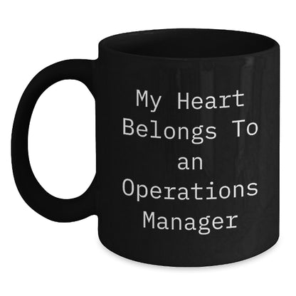Funny Operations Manager Gifts for Him - 'My Heart Belongs To An Operations Manager' Black Coffee Mug, Unique Christmas Unique Gifts from Friends, Coworkers, Family - Main