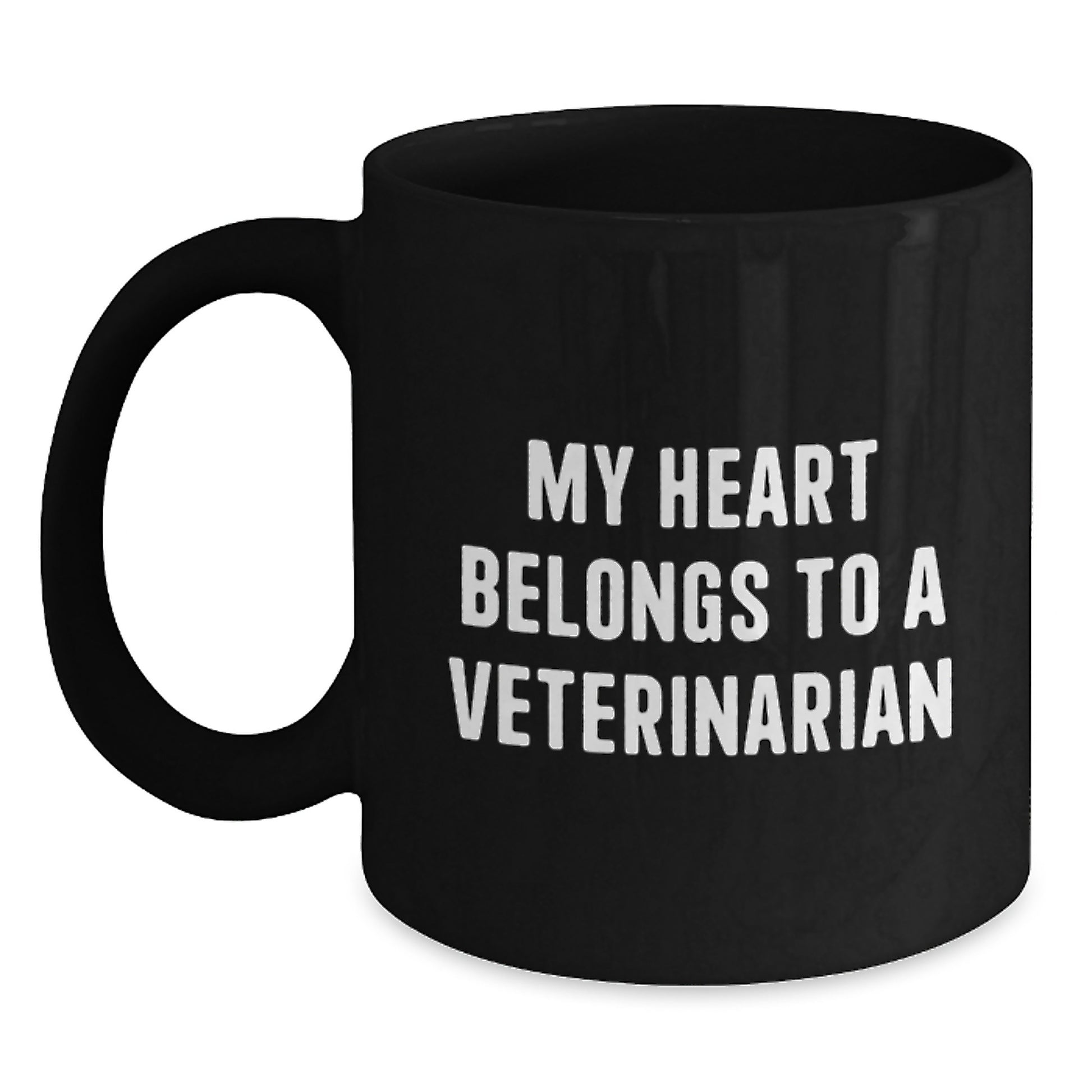 Funny Veterinarian Quotes Gifts for Her or Him, Black Coffee Mug by Friends or Family for Birthday, 'My Heart Belongs To A Veterinarian' - Main