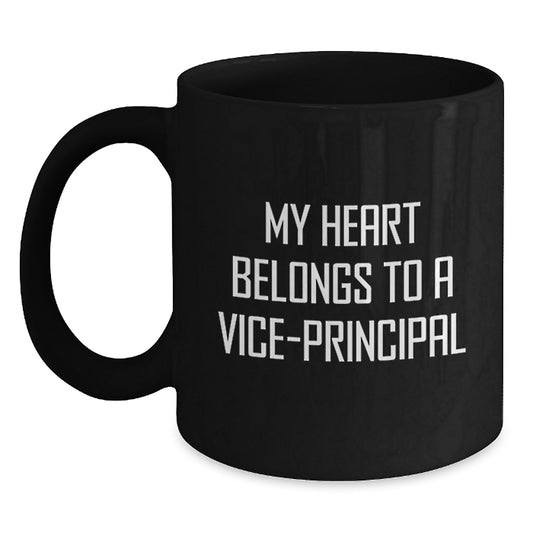 Funny Vice-principal Gifts from Friends - Christmas Unique Mugs for Vice-principal Enthusiasts - Quirky Black Coffee Mug with 'My Heart Belongs To A Vice-principal' Quote - Main