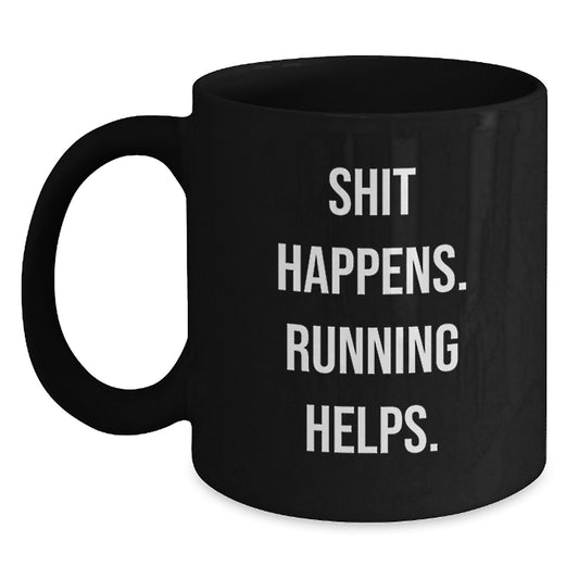 Funny Running Gifts for Men Women Friends Family, Black Coffee Mug with Inspirational Quote, Christmas Unique Presents - Main