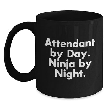 Unique Attendant Gifts for Men Attendant By Day. Ninja By Night. Christmas Unique Black Coffee Mugs - Main