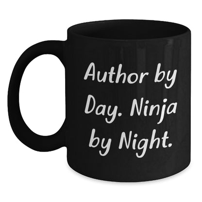 Author Gifts from Friends Unique Christmas Mug, Author By Day Ninja By Night Funny Quote, Black Coffee Mug for Men Women - Main