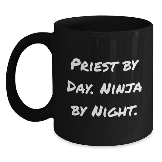 Funny Priest Gifts by Day, Ninja by Night Black Coffee Mug for Priest, Christmas Unique Gifts for Men - Main