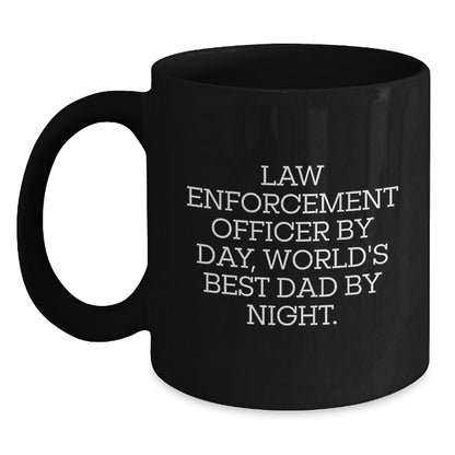 Funny Law Enforcement Officer Gifts from Dad, World's Best Dad Black Coffee Mug, Christmas Unique Mugs for Law Enforcement Officer Men - Main