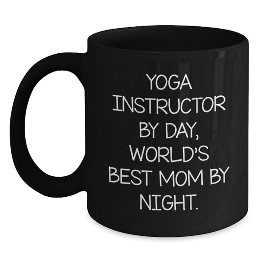 Funny Yoga Instructor Gifts for Men, Yoga Instructor Black Coffee Mug, 'Yoga Instructor By Day, World's Best Mom By Night.' Quote Christmas Unique Gifts from Family to Yoga Instructor - Main