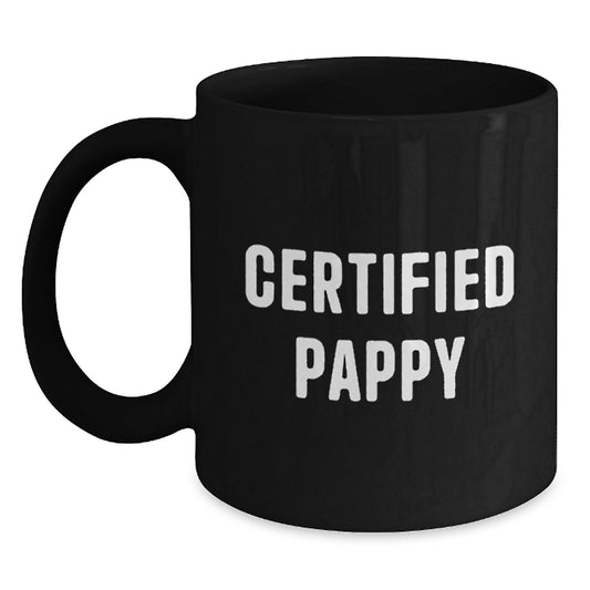 Funny Pappy Gifts for Him, Black Coffee Mug, Certified Pappy Quote, Christmas Unique Presents from Friends, Family, or Coworkers - Main