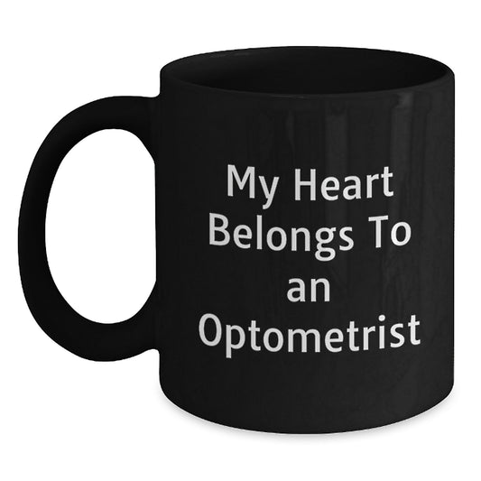 Funny Optometrist Gifts from Men to Women, Black Coffee Mugs for Optometrist Lovers - 'My Heart Belongs To An Optometrist', Unique Christmas Unique Gifts - Main