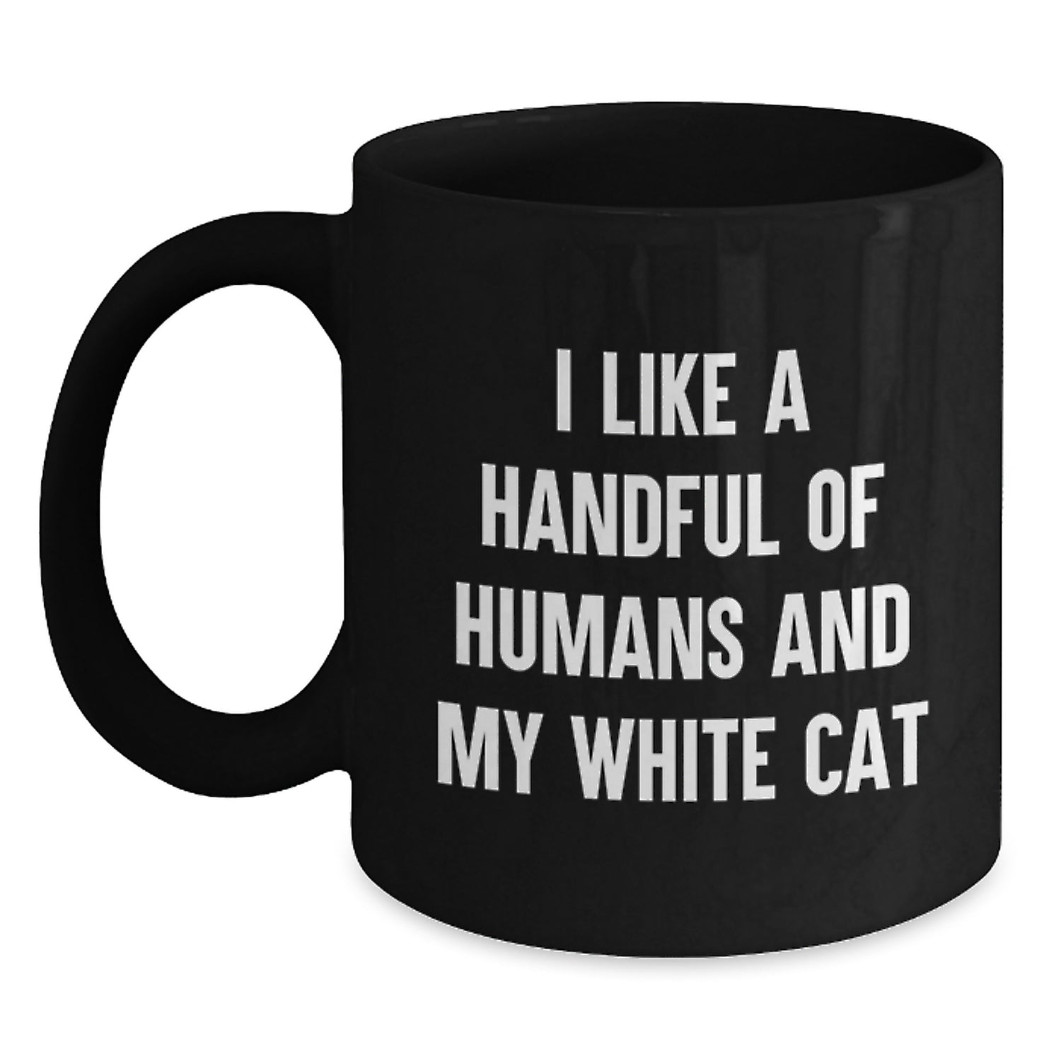 Funny White Cat Black Coffee Mug, Gifts from Friends to White Cat Lovers, Christmas Unique Gifts - Main