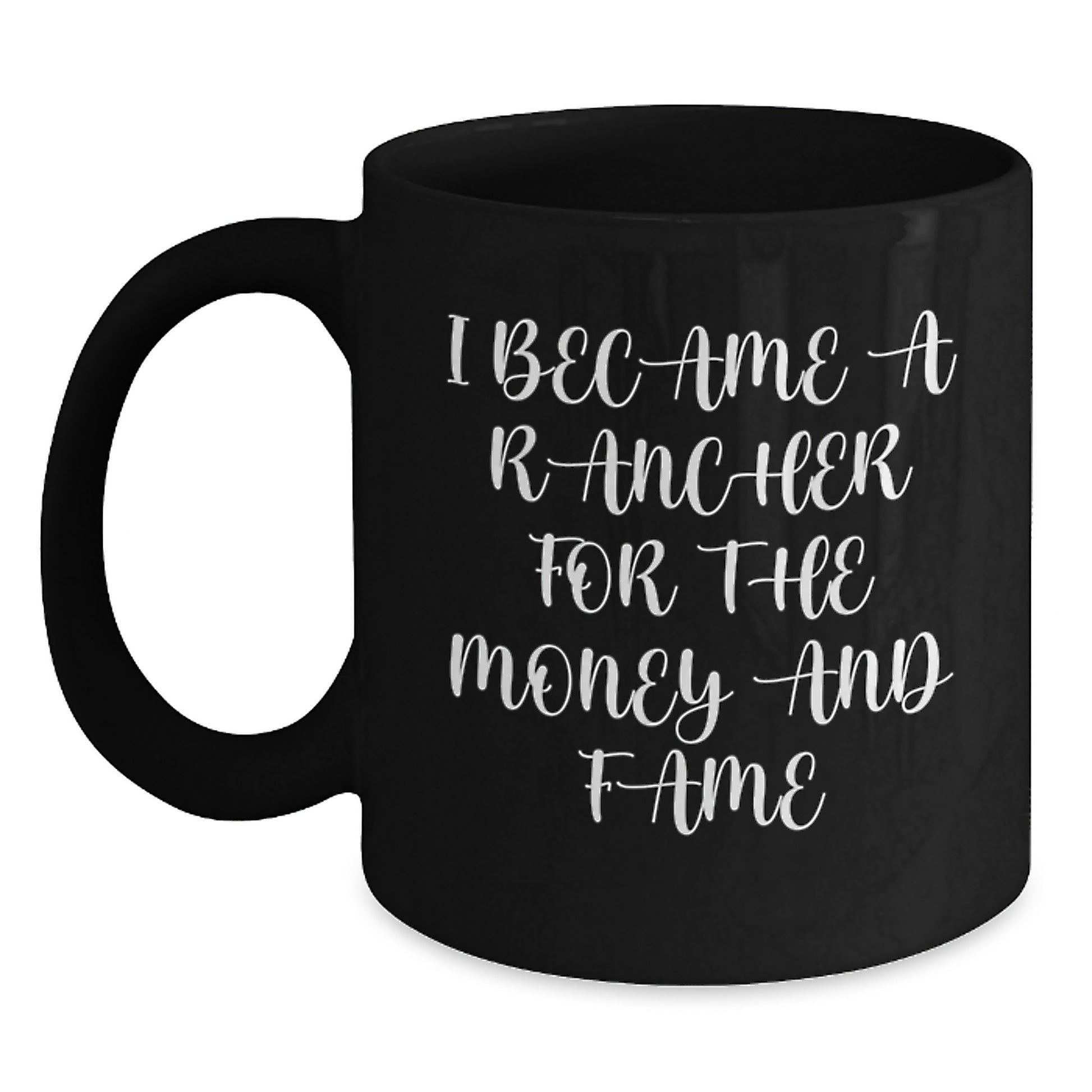 Funny Rancher Gifts for Men, Unique Black Coffee Mugs from Friends with 'I Became A Rancher For The Money And Fame' Quote, Christmas Unique Gifts - Main