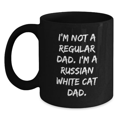 Russian White Cat Dad Funny Birthday Unique Gifts from Men to Russian White Cat Lovers Black Coffee Mug - Main