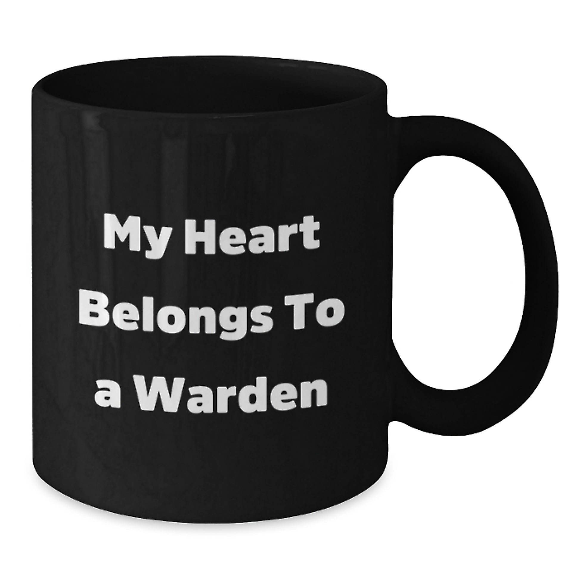 Funny Warden Gifts from Friends and Family, Black Coffee Mug with Quote 'My Heart Belongs To A Warden' for Warden Lovers, Christmas Unique Gifts - Additional