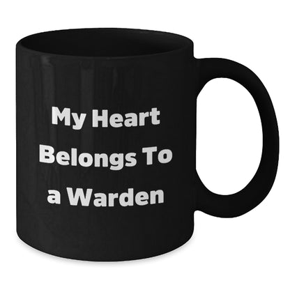 Funny Warden Gifts from Friends and Family, Black Coffee Mug with Quote 'My Heart Belongs To A Warden' for Warden Lovers, Christmas Unique Gifts - Additional