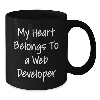 Funny Coffee Mug for Web Developers, 'My Heart Belongs To A Web Developer' Christmas Unique Gifts from Friends to Family - Additional