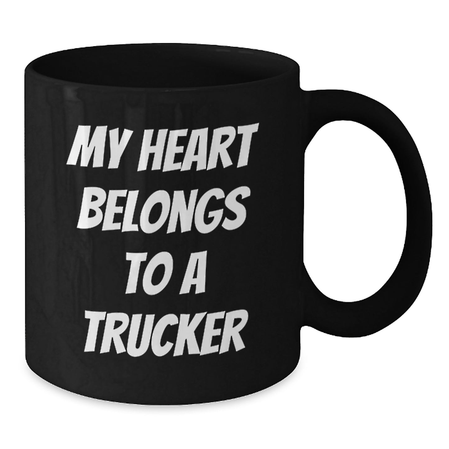 Funny Gifts from Family to Trucker Friends Black Coffee Mug My Heart Belongs To A Trucker Christmas Unique Presents for Men Truckers - Additional