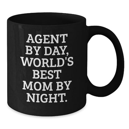 Agent Gifts from Friends and Family, Black Coffee Mug, Funny Quote, 'Agent By Day, World's Best Mom By Night', Christmas Unique Gifts - Additional