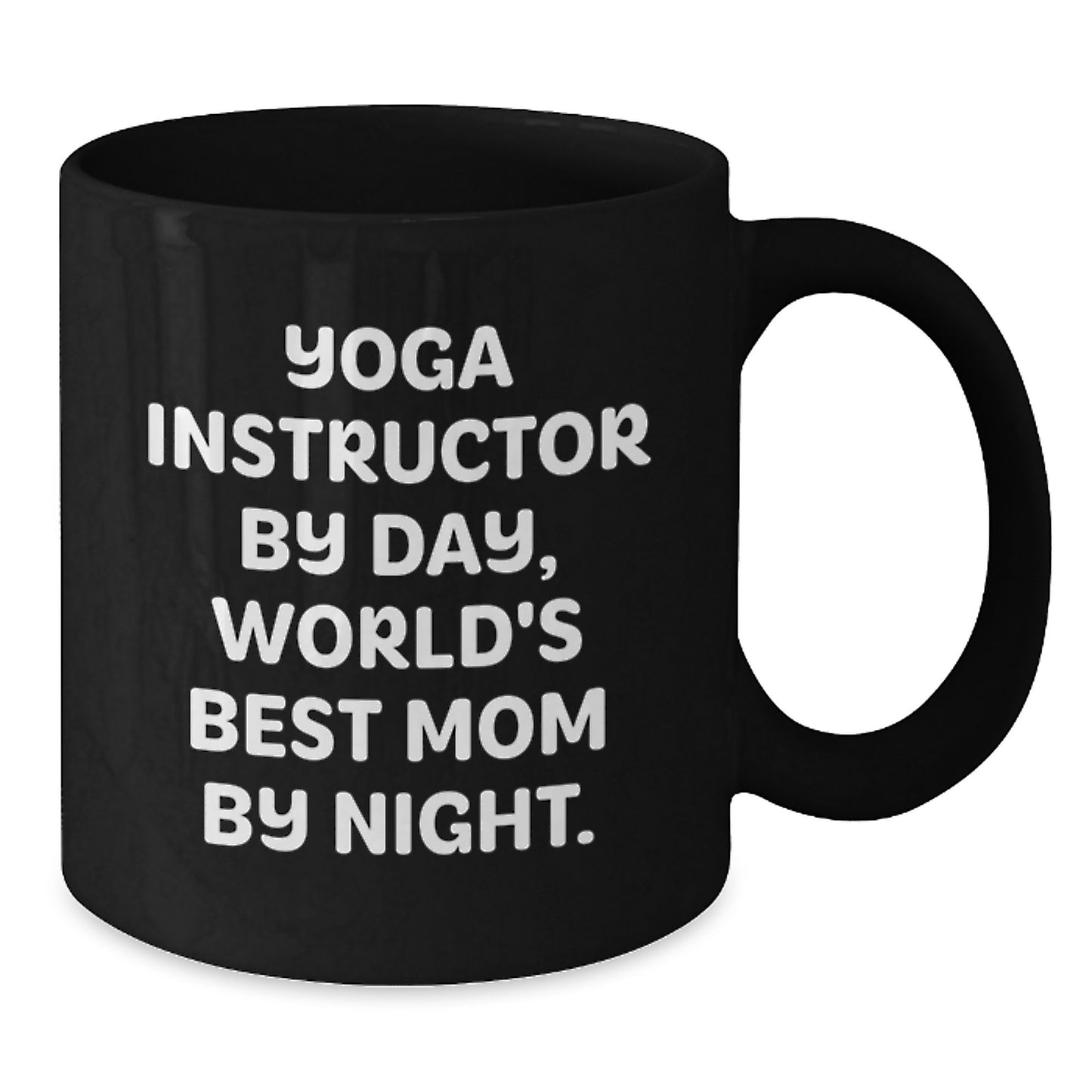 Funny Yoga Instructor Gifts for Men and Women, 'Yoga Instructor By Day, World's Best Mom By Night' Engraved Black Coffee Mug for Christmas Unique Gifts from Friends - Additional
