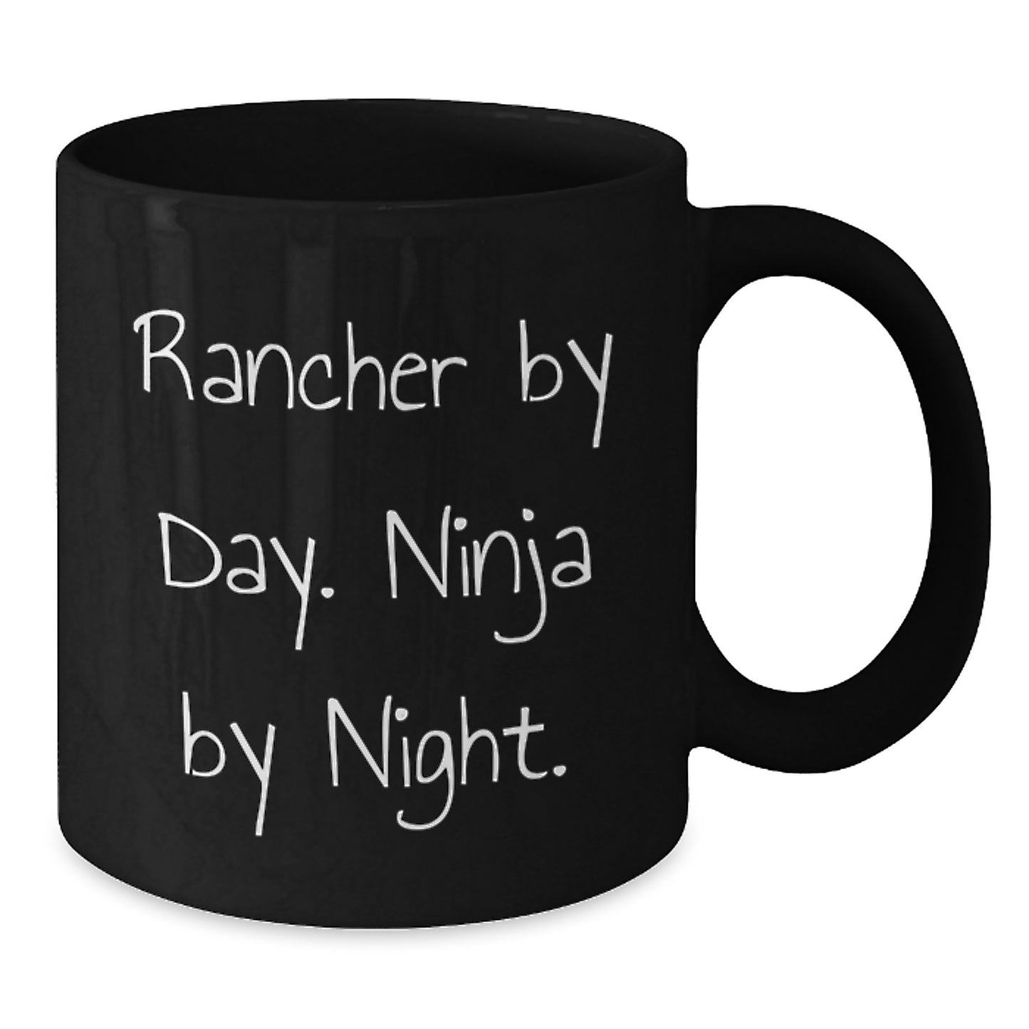 Funny Rancher Gifts for Men, Black Coffee Mug - 'Rancher By Day. Ninja By Night.' Christmas Unique Gifts from Friends - Additional