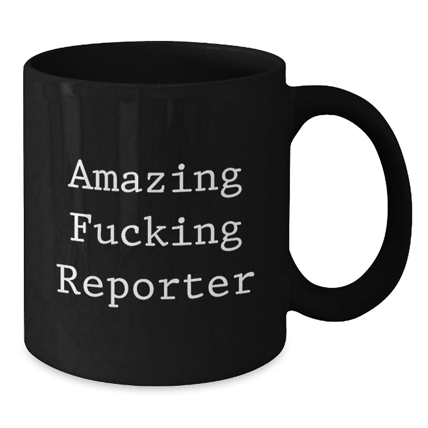 Funny Reporter Gifts, Black Coffee Mug, 'Amazing F--king Reporter' Quote, Christmas Unique Gifts from Friends to Reporter - Additional
