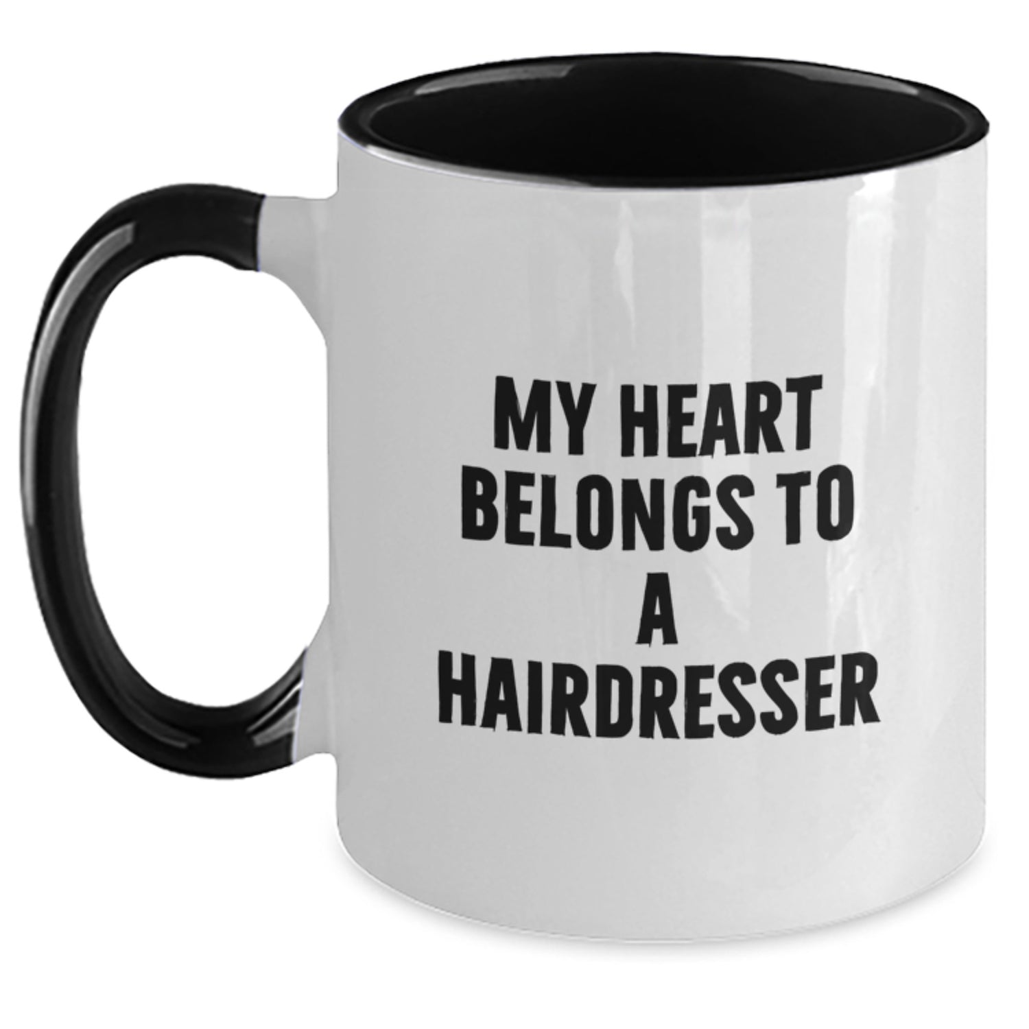 Funny Hairdresser Gifts from Men, Women, Friends, Coworkers, Family for Valentine's Unique Two Tone Coffee Mug - 'My Heart Belongs To A Hairdresser' - Main
