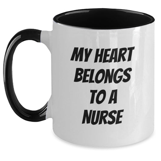 Funny Nurse Gifts - 'My Heart Belongs To A Nurse' Two Tone Coffee Mug, Gifts from Men to Women, Christmas Unique Presents for Nurse Coworkers, Friends, Family - Main