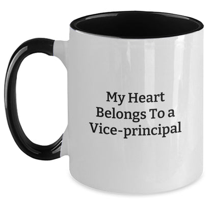 Funny Vice-principal Gifts from Friends, Two Tone Coffee Mug, My Heart Belongs To A Vice-principal Christmas Unique Gifts for Vice-principal - Main