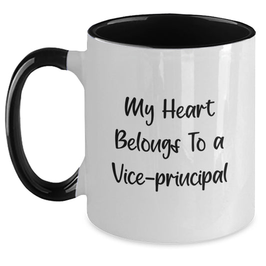 Funny Vice-principal Gifts from Men to Men, Unique Christmas Unique Gifts for Vice-principal, Two Tone Coffee Mug with My Heart Belongs To A Vice-principal Quote - Main