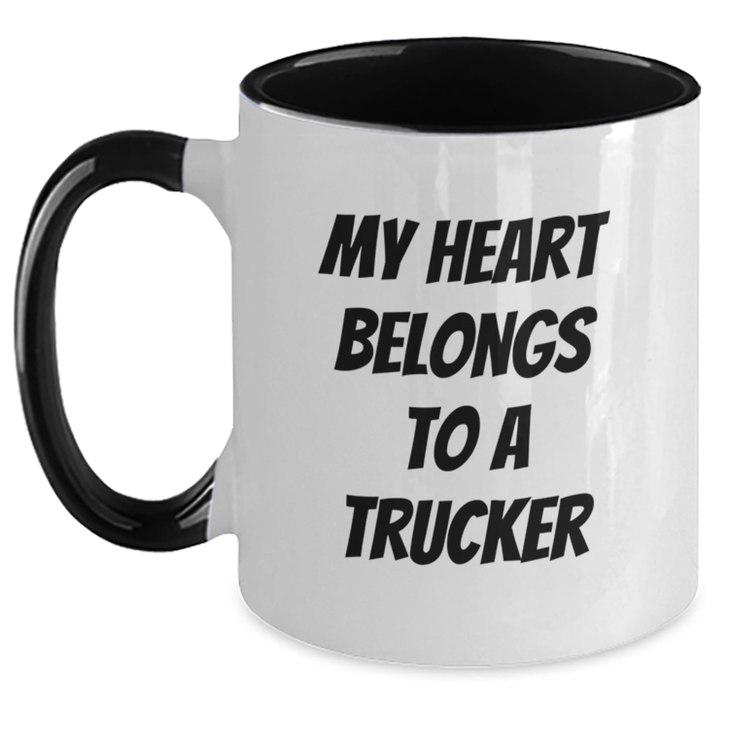 Funny Trucker Gifts from Men to Truckers, Christmas Unique Gifts for Truckers, Two Tone Coffee Mug with 'My Heart Belongs To A Trucker' - Main