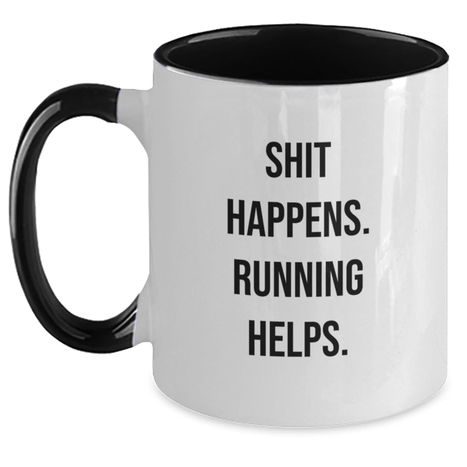 Funny Running Gifts, Unique Two Tone Coffee Mugs, 'Shit Happens. Running Helps.' Christmas Memorable Presents for Running Men Women Friends Family - Main