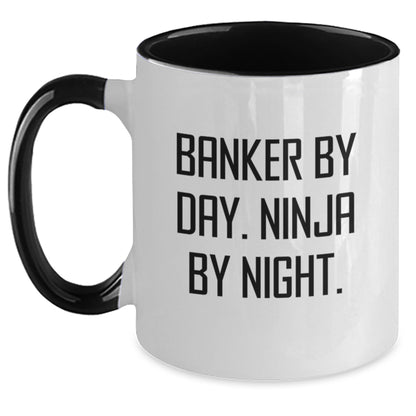 Funny Banker Gifts from Men for Banker By Day. Ninja By Night. Christmas Unique Two Tone Coffee Mugs - Main