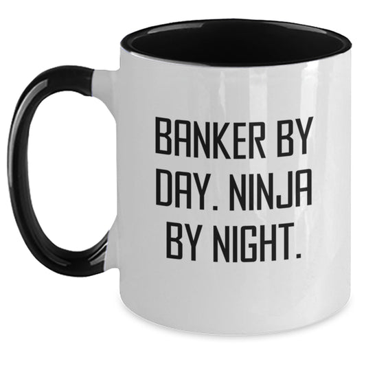 Funny Banker Gifts from Men for Banker By Day. Ninja By Night. Christmas Unique Two Tone Coffee Mugs - Main