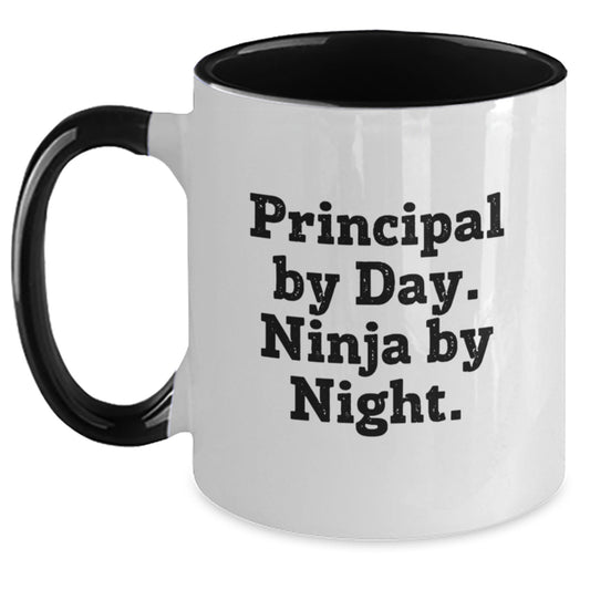Principal By Day. Ninja By Night. Funny Two Tone Coffee Mugs for Christmas Unique Gifts from Men to Women, Friends, or Coworkers - Main