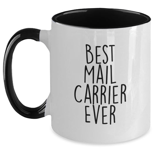 Funny Mail Carrier Gifts from Friends and Family, Best Mail Carrier Ever Two Tone Coffee Mug for Mail Carrier Christmas Unique Presents - Main