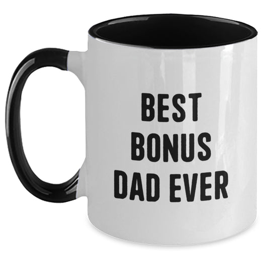 Funny Bonus Dad Gifts from Men to Dad, Best Bonus Dad Ever Two Tone Coffee Mug, Christmas Unique - Main