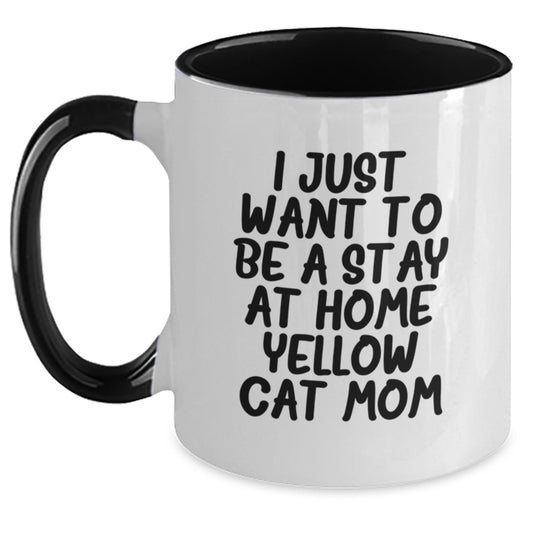 Yellow Cat Funny Quirky Two Tone Coffee Mug for Stay at Home Mom Gifts from Family Friends Women Men - Christmas Unique Presents - Main