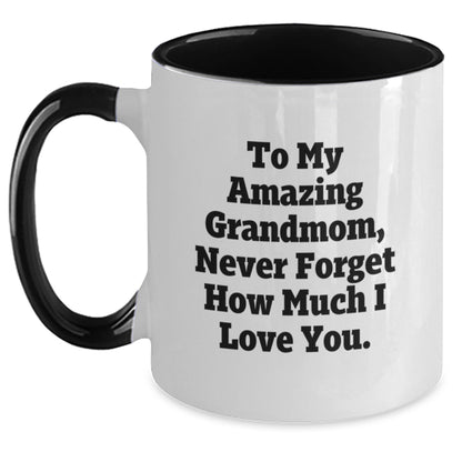 Funny Grandmom Gifts from Family, To My Amazing Grandmom, Never Forget How Much I Love You. Christmas Unique Two Tone Coffee Mug - Main