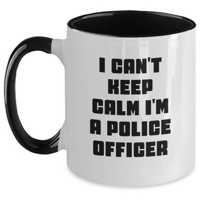 Funny Police Officer Gifts from Men for Christmas Unique Mugs, I Can't Keep Calm I'm A Police Officer Coffee Mug, Two Tone Ceramic - Main
