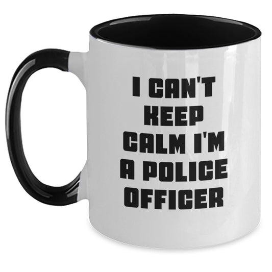 Funny Police Officer Gifts from Men for Christmas Unique Mugs, I Can't Keep Calm I'm A Police Officer Coffee Mug, Two Tone Ceramic - Main