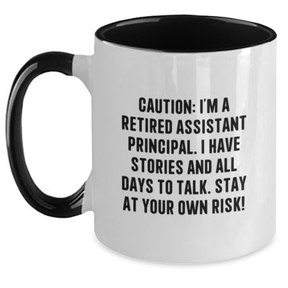 Funny Assistant Principal Christmas Unique Gifts - Gifts from Friends and Family - Two Tone Coffee Mug with Caution Quote - Perfect Present for Assistant Principals, Men, and Women - Main