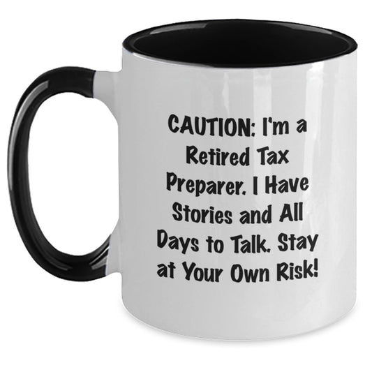 Funny Tax Preparer Gifts for Men - Two Tone Coffee Mug with Caution Quote, Gifts from Husband to Wife, Wife to Husband, Sweetheart to Sweetheart - Main