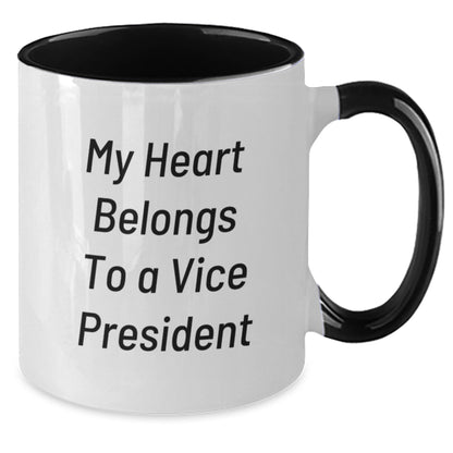 Funny Vice President Gifts for Christmas - 'My Heart Belongs To A Vice President' Two Tone Coffee Mug Gifts from Family, Friends, Coworkers - Additional